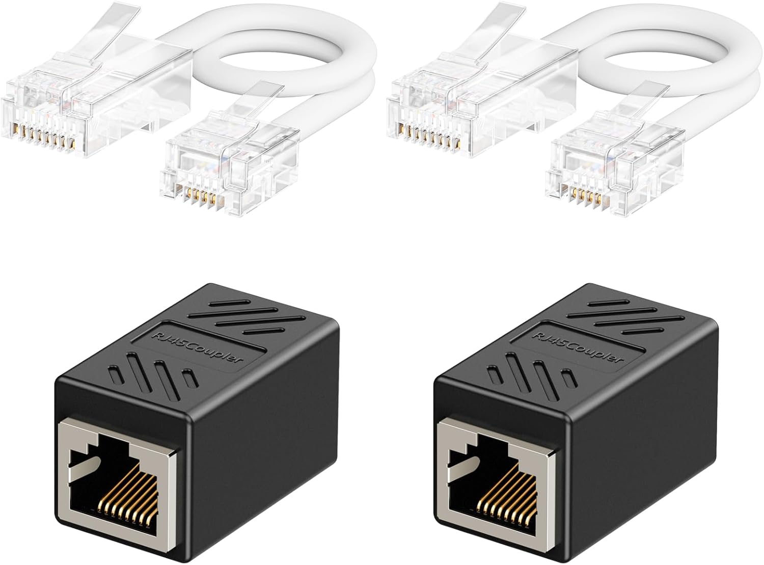 Uvital Phone Jack to Ethernet Adapter, RJ45 Female to RJ11 Male Adapter for Landline Telephone (RJ45 Coupler Black+ RJ11 Cable White)