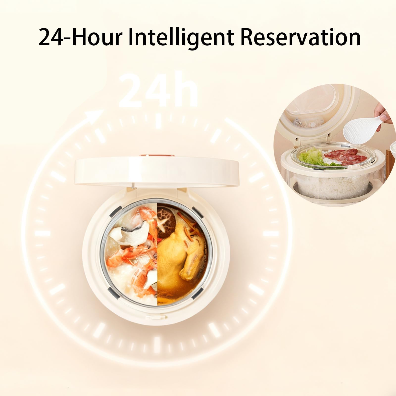Arrocera de vidrio de 2 litros con cesta de filtro automático, control táctil, temporizador de 24 horas, ideal para cocinar arroz, granos y avena