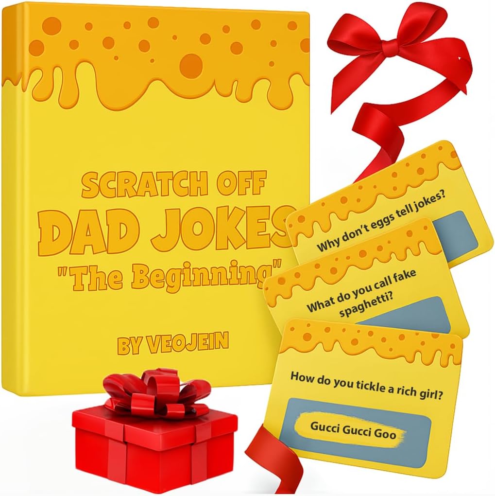Scratch Off Dad Jokes – Fun Gifts for Dad, Birthday, Husband, Father's Day, Men, White Elephant Cool Dad Gifts for Father's Day, Christmas Stocking Stuffers, Unique 50 Dad Joke Card Game