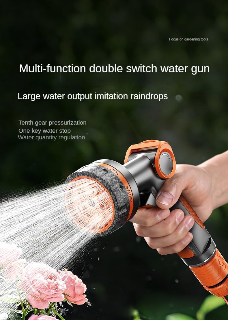 Garden Hose Nozzle Heavy Duty Spray Nozzle Thumb Flow Control, High Pressure Water Nozzle with 8 Adjustable Spray Patterns for Watering Plants, Washing Car and Showering Pets (16.4 FT 1 switch Set)