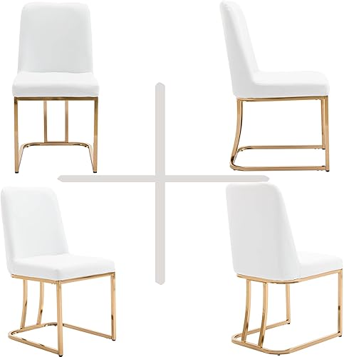 Miniatura 8 de VESCASA Sillas de comedor tapizadas de piel sintética con respaldo, sillas modernas de mediados de siglo con marco de metal dorado para comedor,