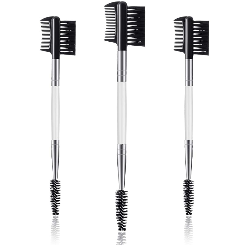 Patelai Kit com 3 Escovas para Sobrancelhas e Cílios com Cabeça Dupla, Branco