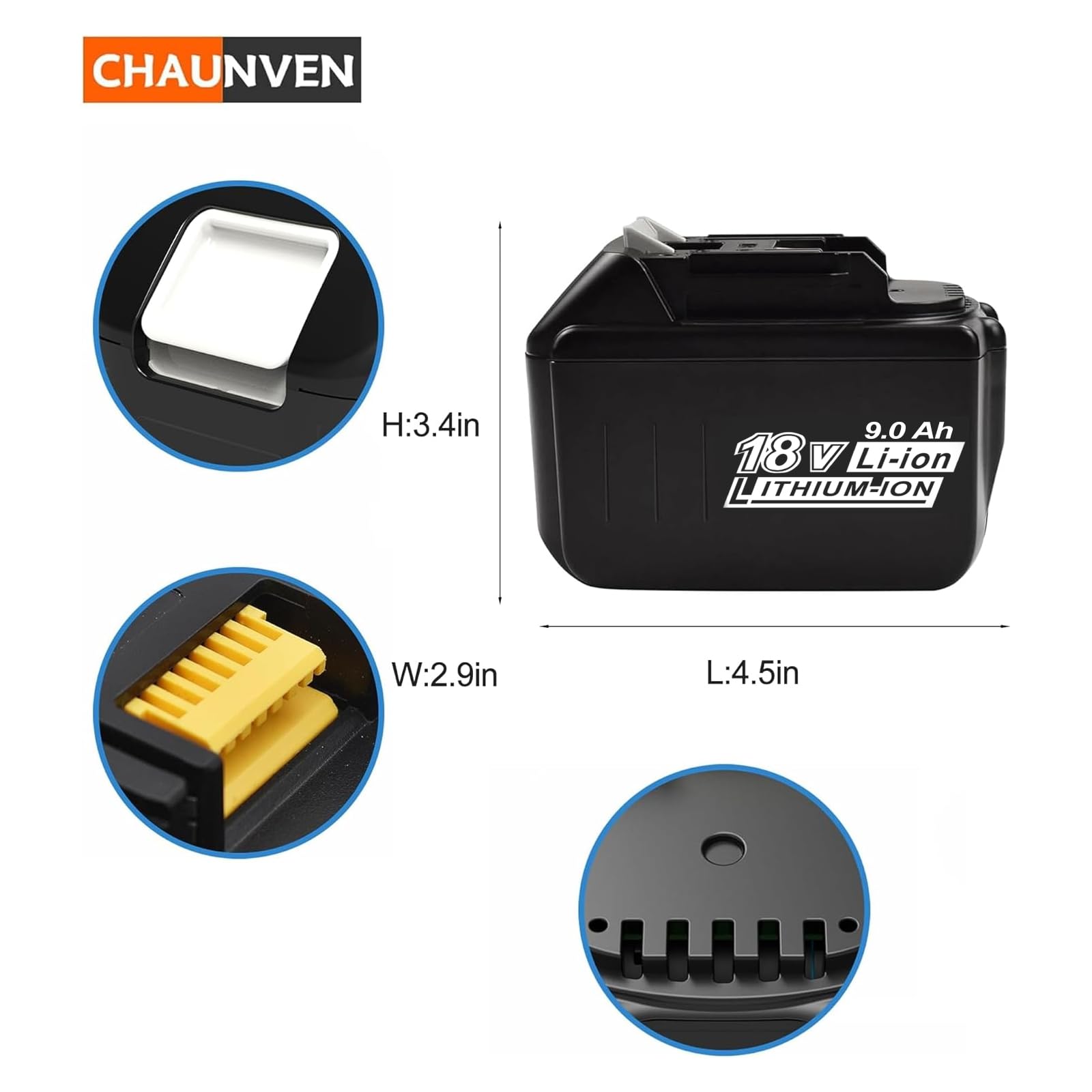 CHAUNVEN 9.0Ah Battery Replacement Compatible with Makita 18 Volt
