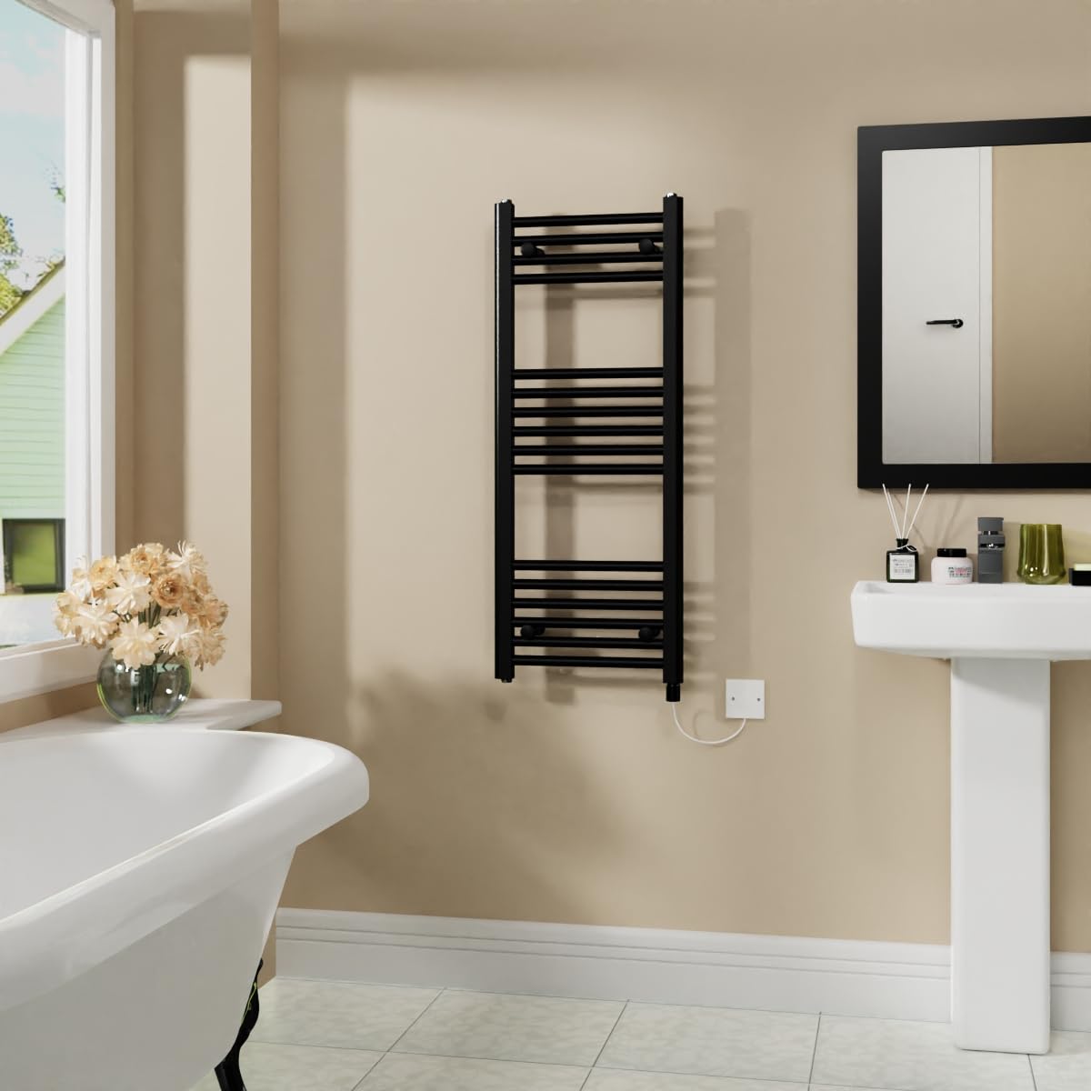 Warmehaus 400W Electric Heated Towel Rail Radiator Black - 1000x400mm