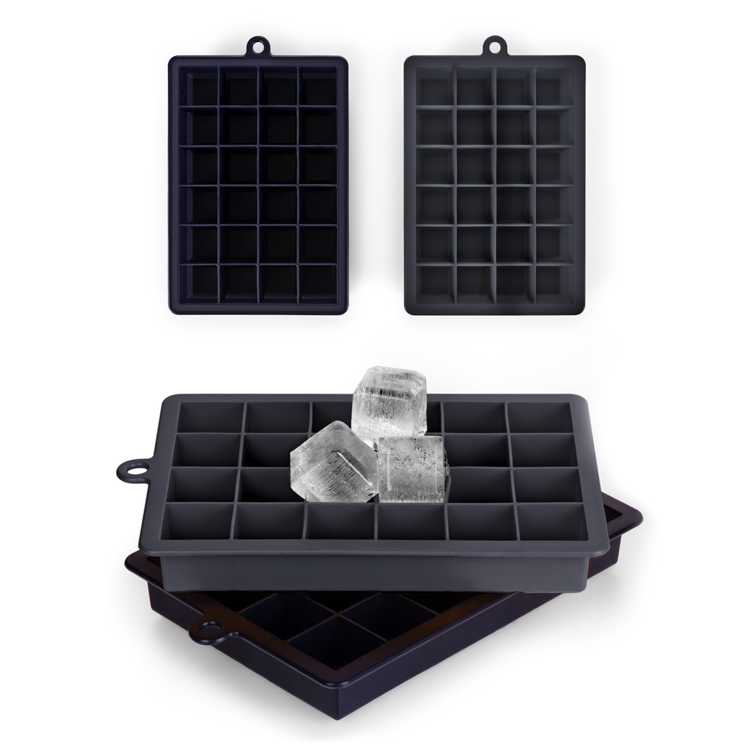 Blumtal Eiswürfelformen Silikon 2x24er - Eiswürfelform - Silikon Eiswürfelform für Eiswürfel 2,6 cm - 2 x Eiswürfelformen in M - BPA freier Ice Cube Maker 2x - Black Blue - Black Blue