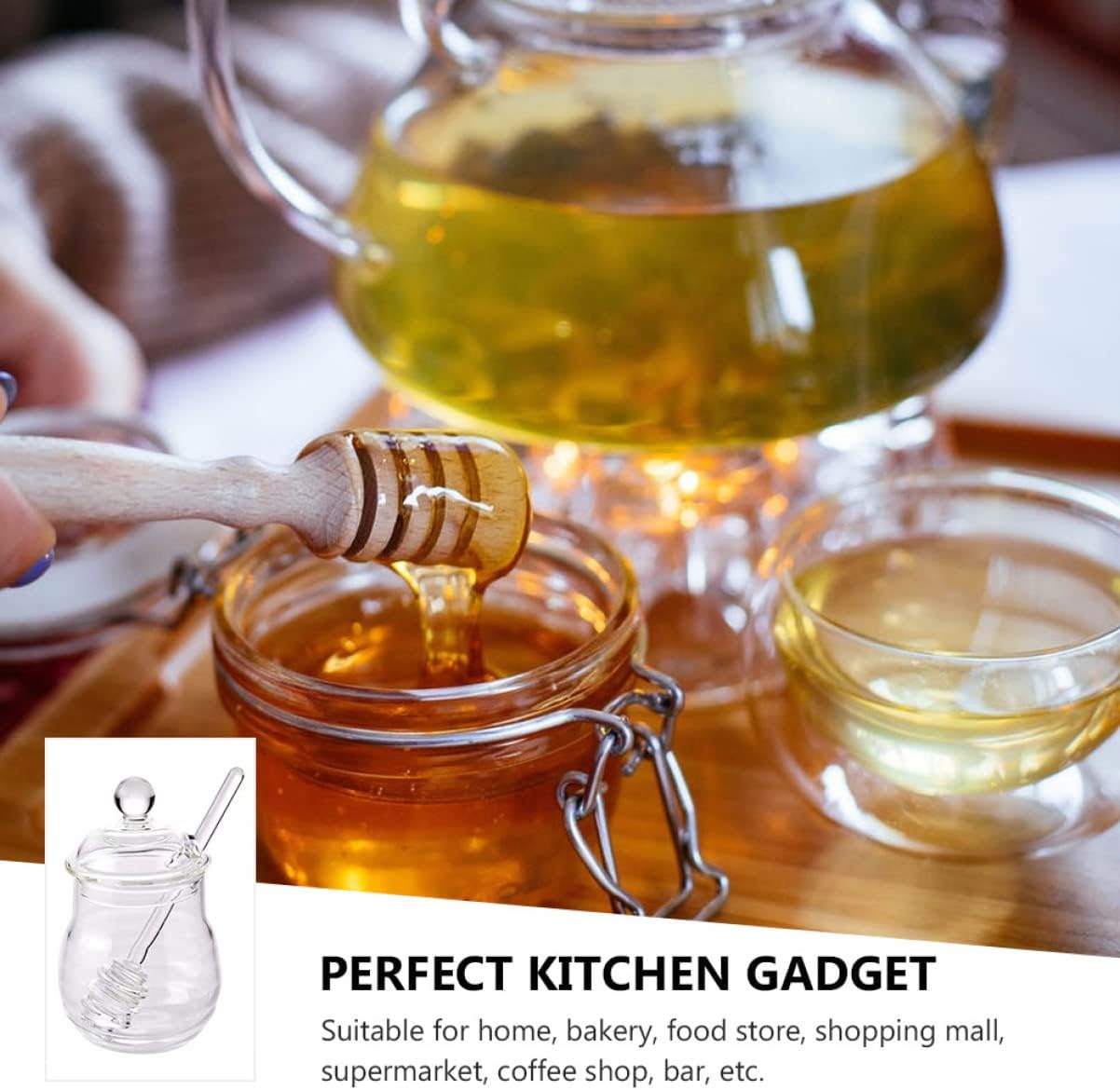 1 Set Ml Beehive Cover Lid Dipper Gadget Mini Sugar Store for Condiments Jar Glass Dispenser Honey and Pot Kitchen Sauces Home with Container Bottle Clear Crystal White J