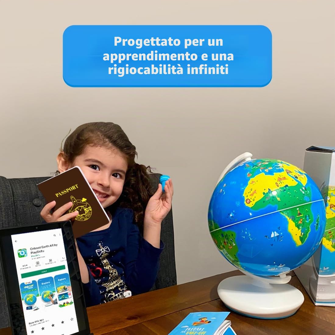 Orboot Earth by PlayShifu (App Based): globo interattivo AR per bambini, giocattolo STEM per ragazzi e ragazze età 4-10 | Giocattolo educativo regalo (senza frontiere, nessun nome sul globo)