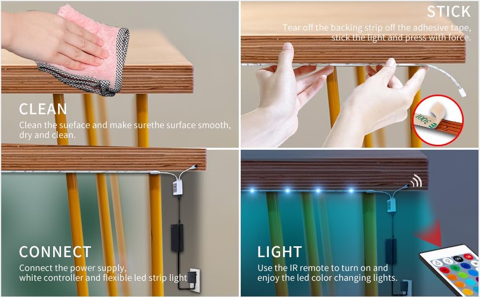 Miniatura 8 de VOLIVO - Tira de luces LED de 130 pies, tira de luz LED con control remoto IR de 44 teclas, iluminación de cambio de color para dormitorio,