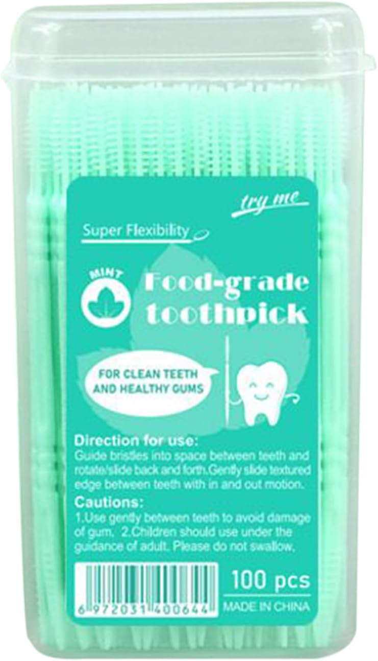 Flavored Toothpicks, 6.4cm Food-Grade PP 2-Tip Teeth Cleaning Picks with Soft Bristles, 100-Piece Mouth Care Tools for Hotel, Restaurant, Camping, Kitchen