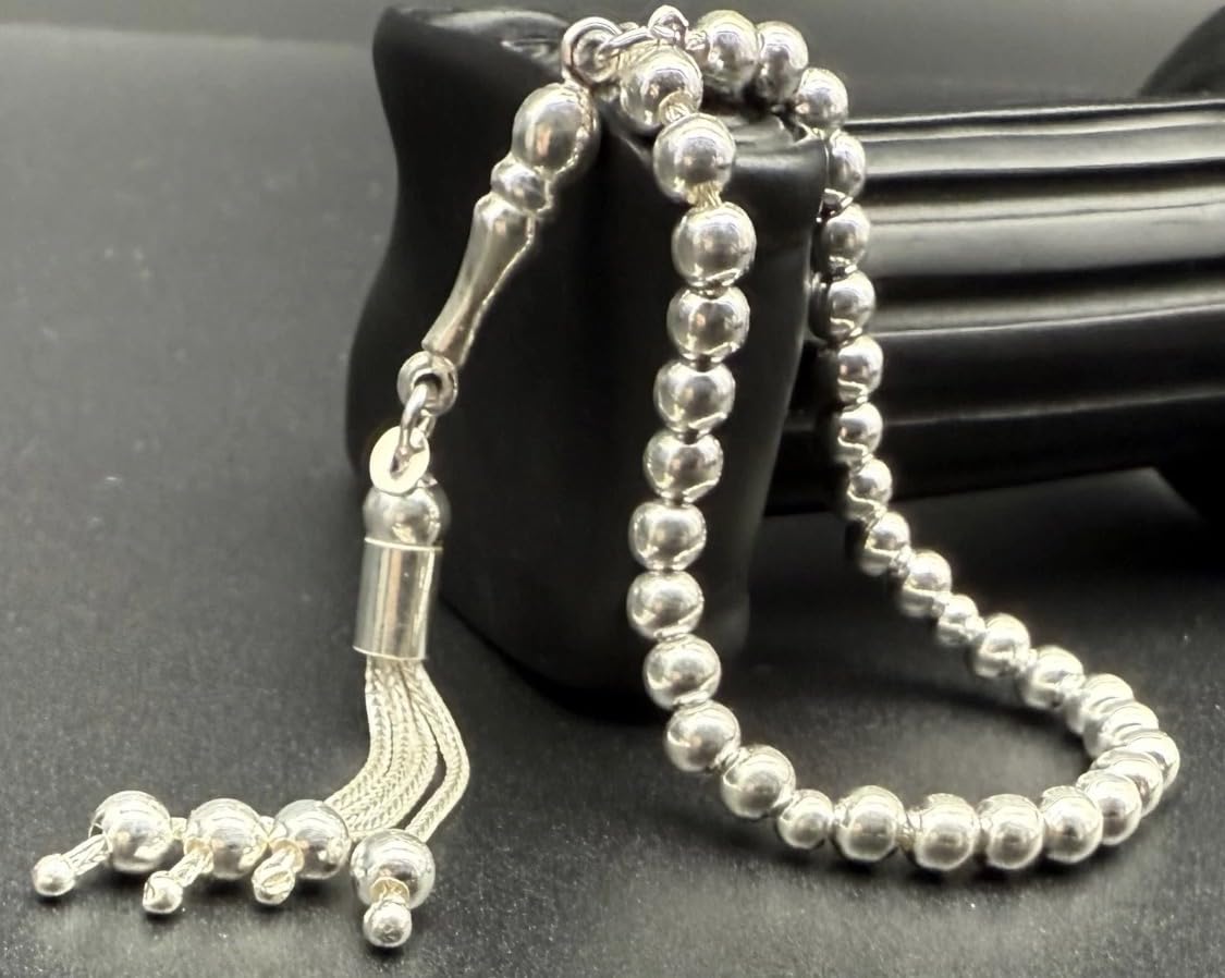 Generisch Mynatur Tesbih Gümüş 5mm Küre Gümüs 925 Sterling Silber kleine Miniatur Gebetskette Misbaha Rosary Subha Geschenkidee mit Geschenk Box