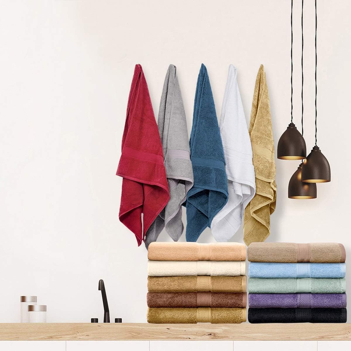 SUPERIOR Luxury Cotton Bath Towel Set - 6-Piece Towel Set, 600 GSM, Long-Staple Combed Cotton Towels, Gold: Home & Kitchen