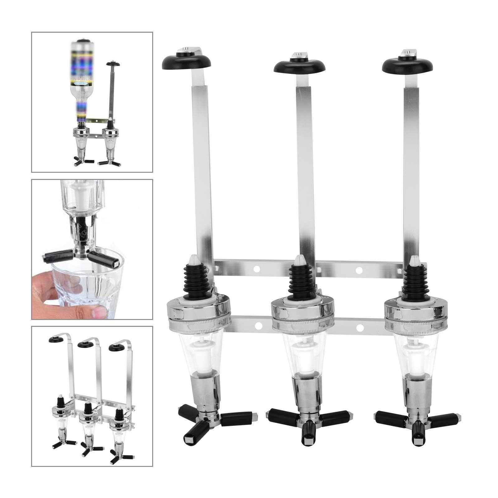 6-Fach Wandmontierter Schnapsspender 30 ml, Aluminiumlegierung Bar Butler Flaschenhalter, Höhenverstellbarer Getränkespender für 6 Spirituosen, Perfekt für Hausbar (3 Schnapsspender Flaschenhalter)