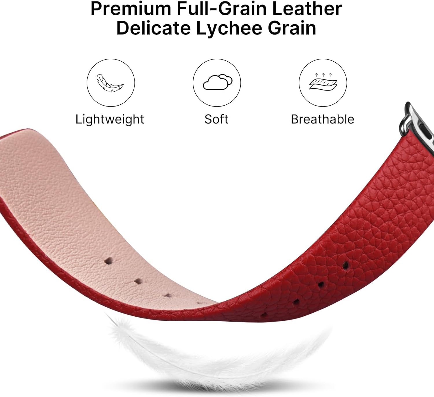 Fullmosa Leather Bands Compatible with Apple Watch Band 41mm 40mm 38mm 42mm 44mm 45mm 46mm 49mm Women Men for iWatch Series 11/10/9/8/7/6/5/4/3/2/1,Ultra3/2/1,SE3/2/1, 42mm 41mm 40mm 38mm, Red/Silver - Image 4