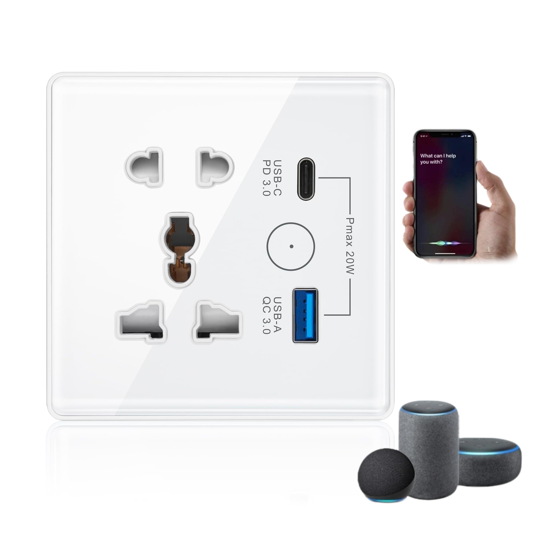 Universal Smart Wall Outlet, WiFi Smart Touch Wall Socket,Wall Outlet with USB+TypC Interface,Tuya APP Remote Control,Compatible Alexa and Google Home,No Hub Required,2.4G WiFi,13A (White)