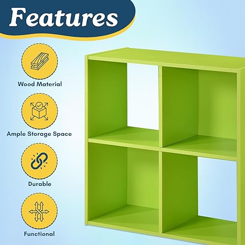 Miniatura 92 de Kings Brand Furniture - Katelyn - Estantería abierta de 4 cubos, organizador de almacenamiento de juguetes para niños (verde)