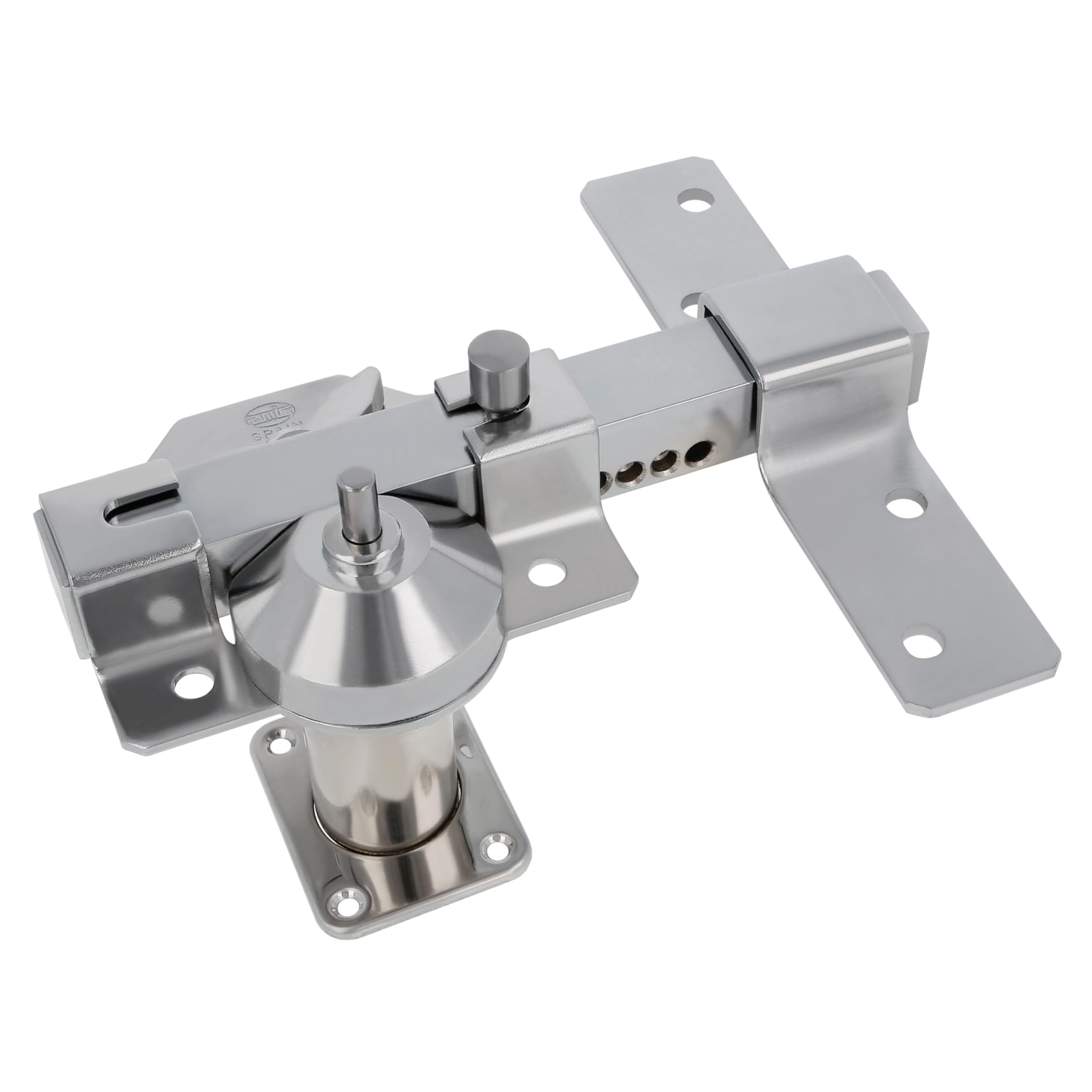 Amig - Surface-Mounted Bolt Mod.2 for Doors | Push Button Opening, Security Latch, and Locking Lever | Steel, Silver Colour, Includes 5 Dimple Keys, 88 x 153 mm