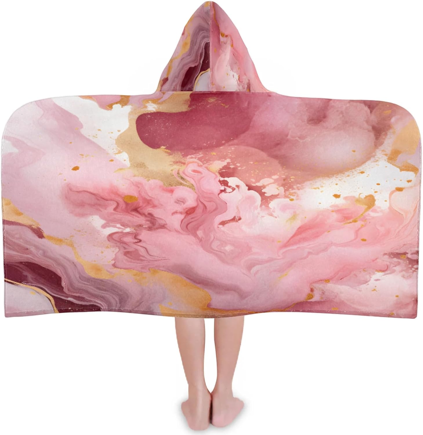 Pink Marble Print Hooded Towels for Kids Absorbent Soft Pool Swim Beach Bath Towel for Boys Girls, 24 in x 50 in