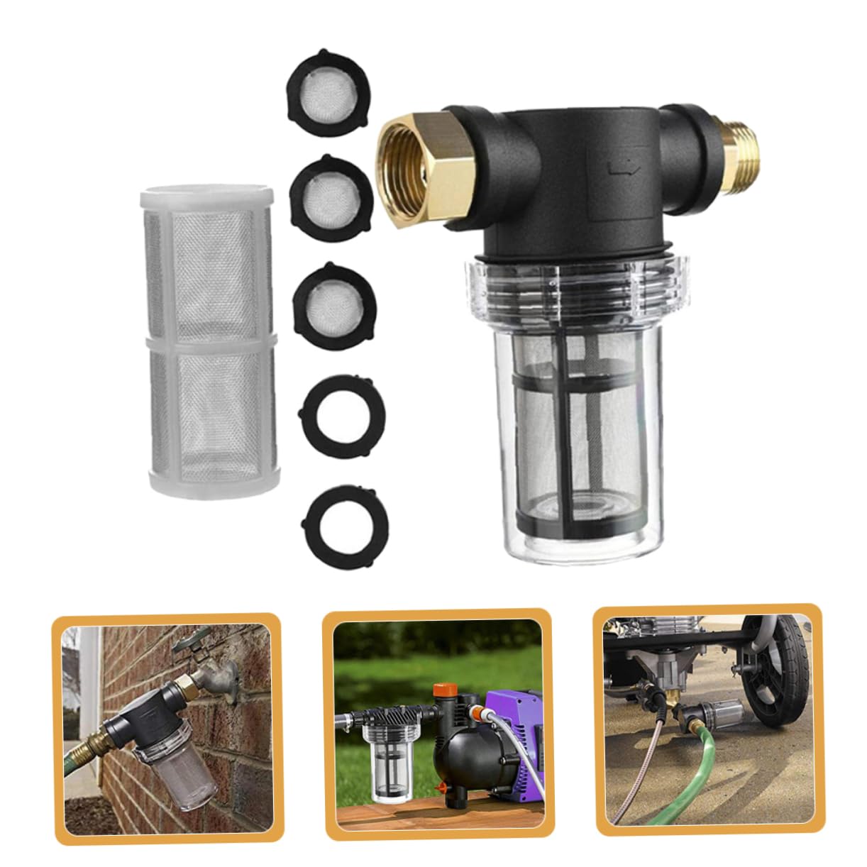 GANAZONO 1Juego Filtro de Agua de Manguera de Jardín con Prefiltro Transparente para Grifo y Lavadora Presión Eliminación de Impurezas y Suciedad Compatible con Mangueras Estándar