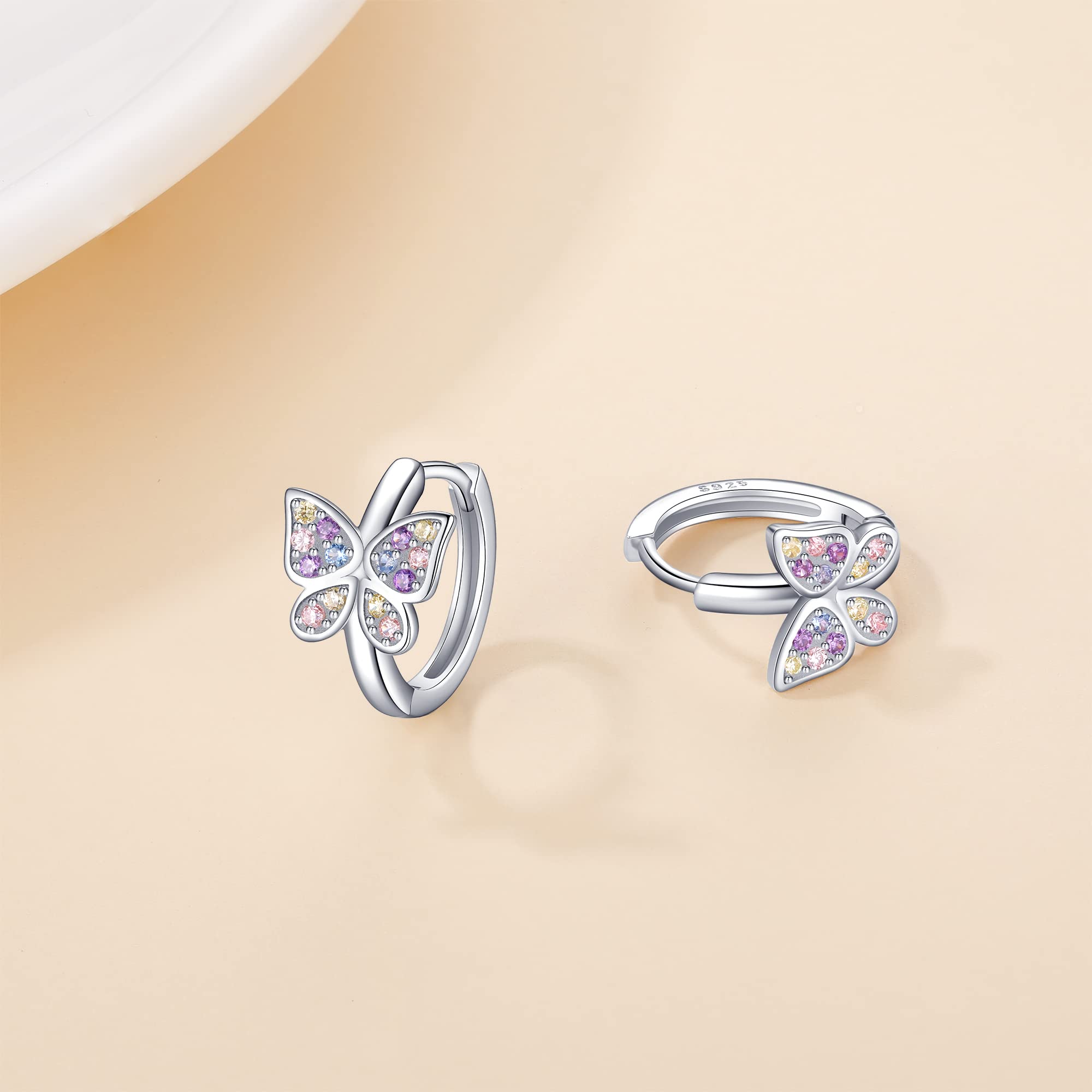 Jrêveinfini Schmetterling Ohrringe Damen Mädchen Kinder Silber 925, Schmetterling Creolen Ohrringe Geschenk für Mädchen Frauen, Geschenk für Sie Frau Freundin Mama Valentinstag