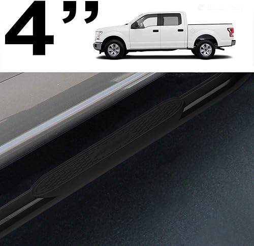 Miniatura 2 de Estribos de riel Nerf de 4 pulgadas con extremo doblado ovalado, color negro, compatible con Ford F150 SuperCrew 15-22 / 17-22 F250 F350 F450 F550