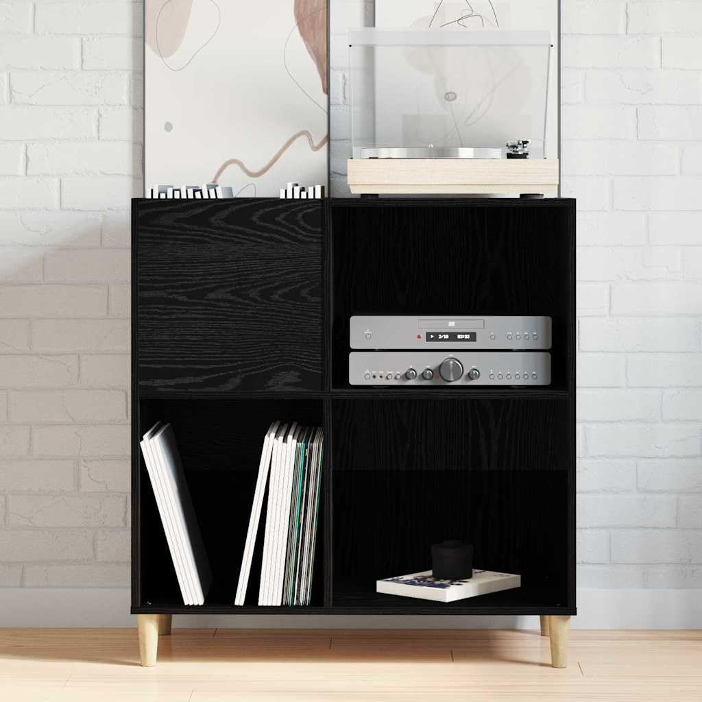 Armadietto per dischi in vinile, colore nero, effetto rovere, 84,5 x 38 x 89 cm, con mensole, per riporre e organizzare