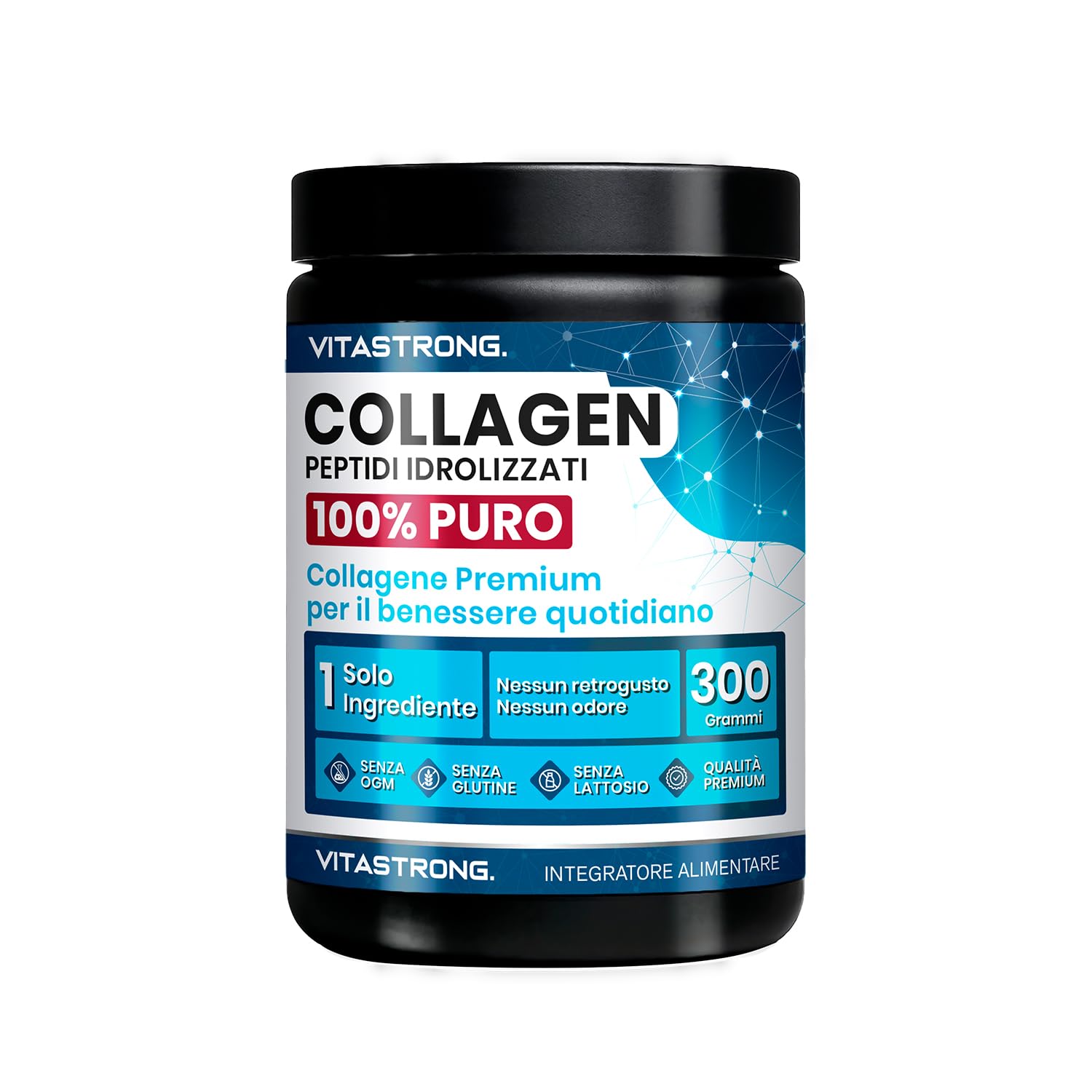 Collagene Idrolizzato in Polvere COLLinstant, 100% Puro, di Tipo I e III, Qualità Premium, Insapore e Inodore, Vitastrong Collagene in Polvere Bovino con Misurino da 10g, Senza Glutine, Lattosio, OGM