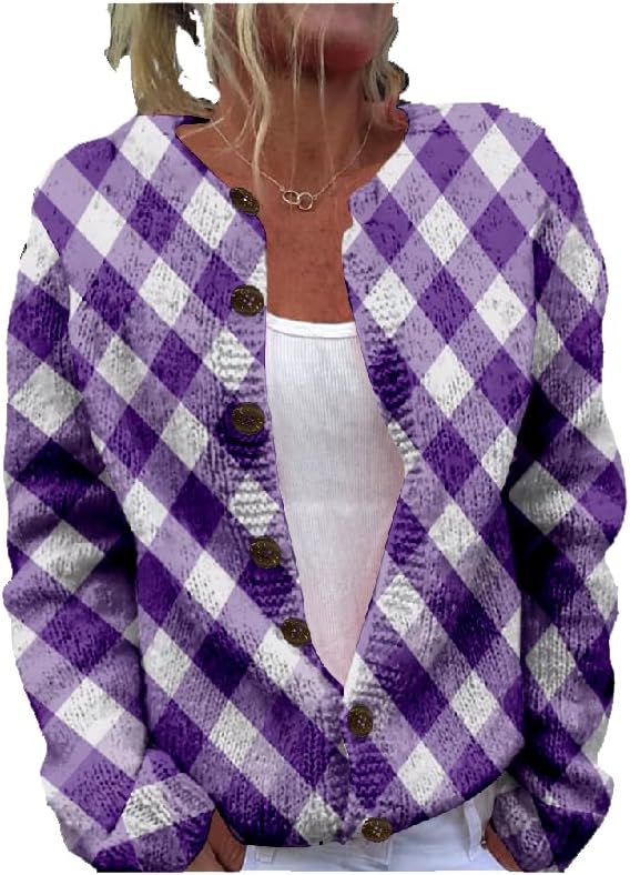 Trendy Sweaters for Women Daily Wear Long Sleeve Button Down Loose Fit Fashion Stripes Graphic Fall Tops