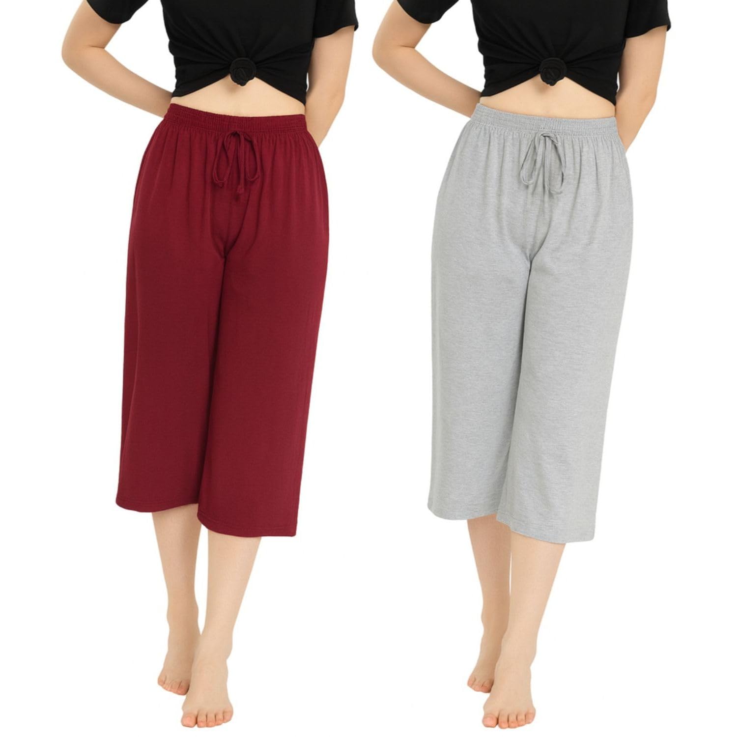 Womens Loosefit Capri, 3/4th Capri Trousers For Womens Pack Of 2-image-42