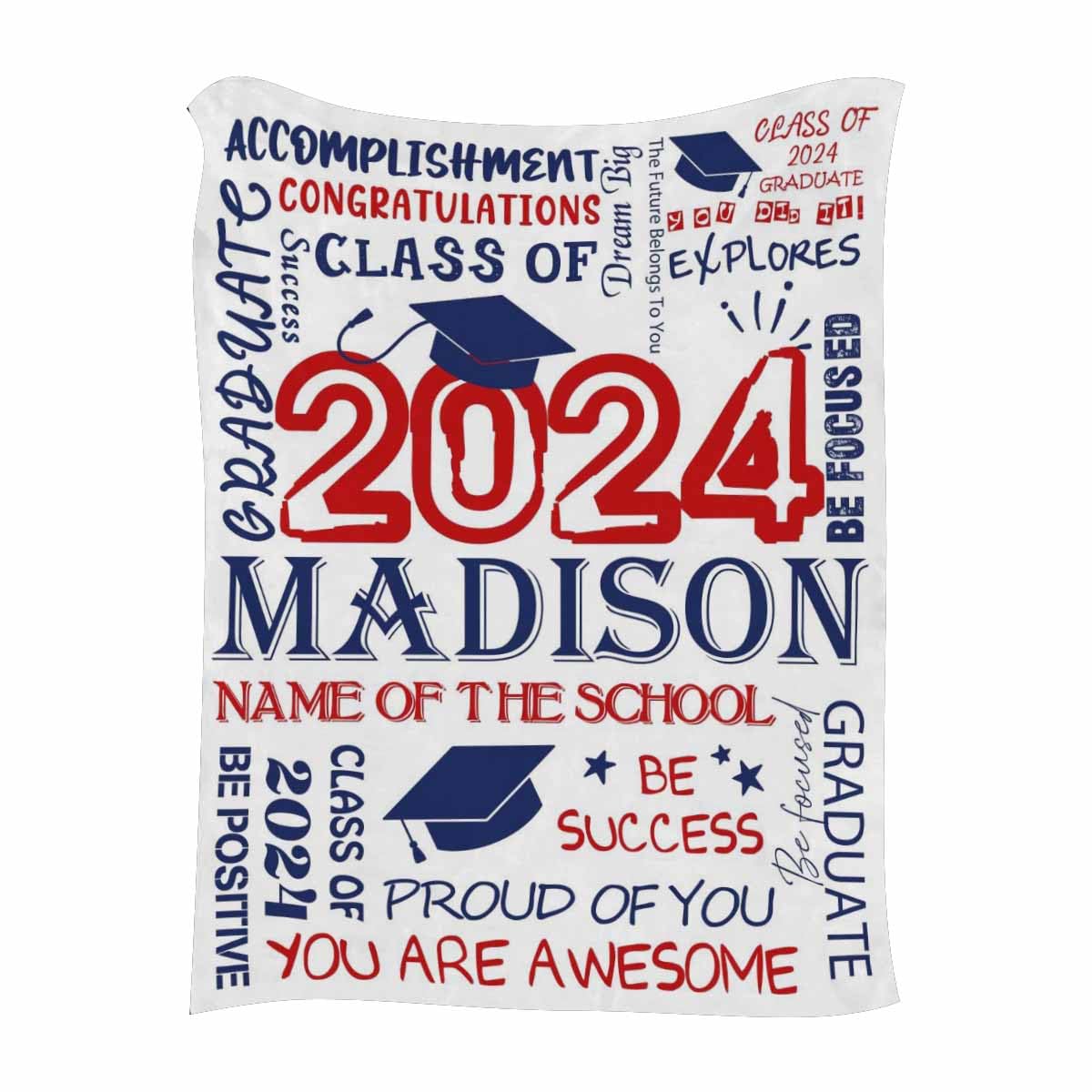 Artsadd Personalized Boys Girls Graduation Gift Customized White Class of 2024 Graduate Custom Senior 2024 Throw Blanket for High School College University Graduates 2024 70x80 Inch