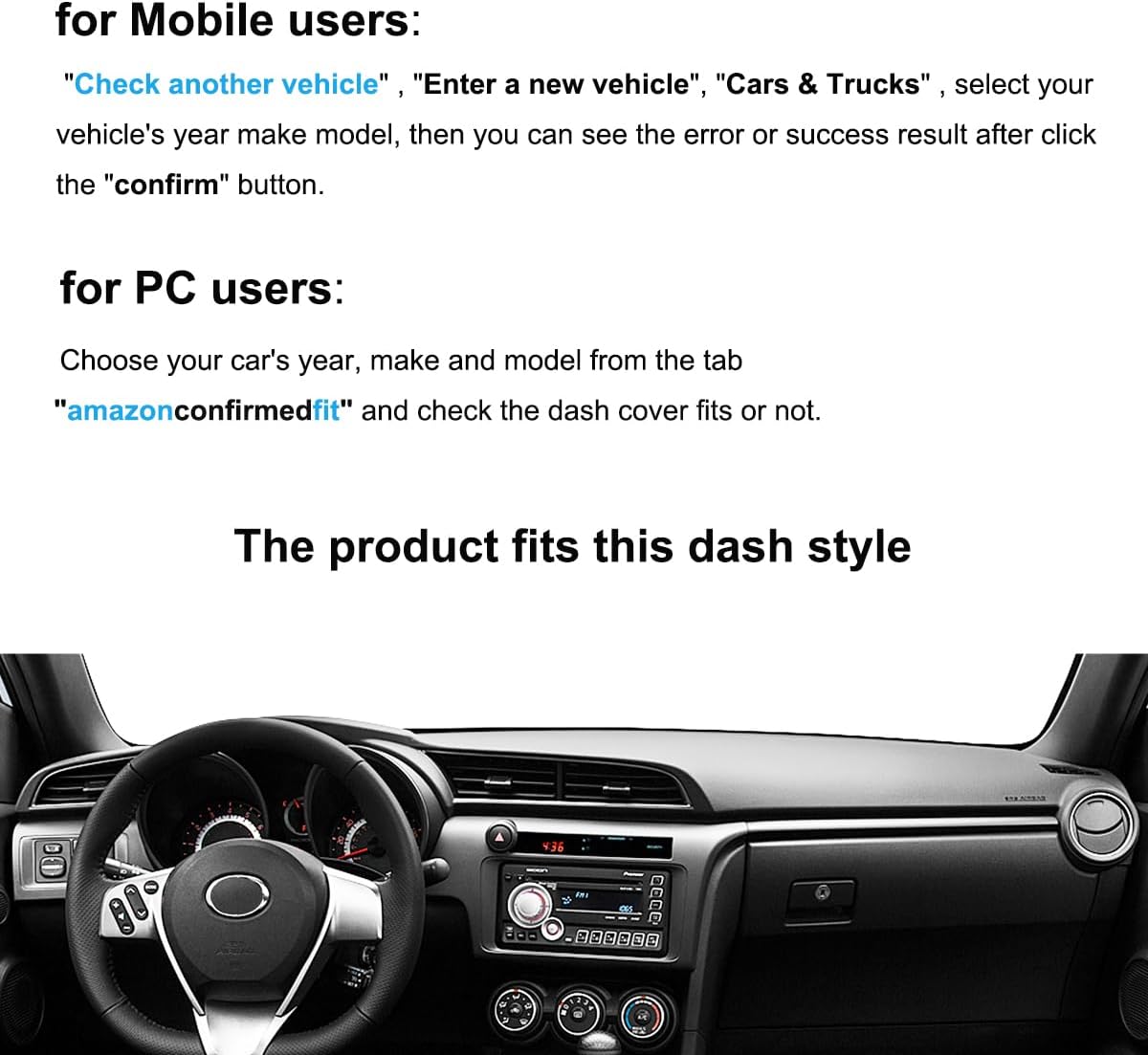 Dash Cover Mat Custom Fit for Scion TC Dashboard Pad Cap Carpet Protector (Black) K248