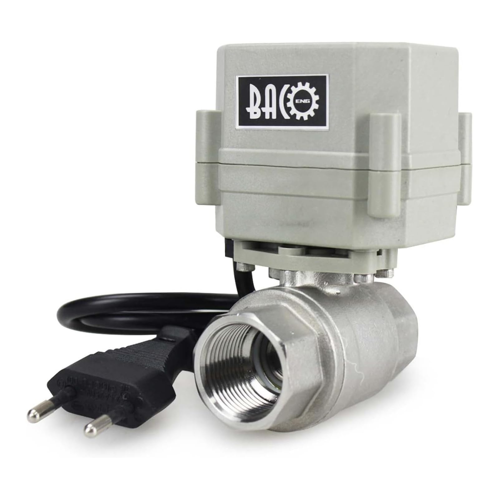 BACOENG 3/4" DN20 Válvula Motorizada de Esfera de 2 Vías, Válvula de Bola de Acero Inoxidable de AC110/230V CR202 NC con enchufe