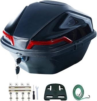Scooter Top Box,Hard Universal Tail Trunk Waterproof Motorcycle Top Case with Backrest and Plate Lockable Helmet Luggage Rear Box for Motorcycle/Moped/Motorbike/Bike,D
