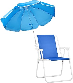 Folding Beach Chair with Umbrella for Adults, Lightweight Portable Camping Chair with 360 Canopy Shade, High Back and Armrests for Travel, Picnic, Concert and Outdoor Activities, Blue