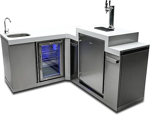 Mont Alpi Bar Series MA-BEV90KEG - Dispensador de barriles de acero inoxidable de 90 grados para exteriores, con 3 grifos de cerveza, enfriador de