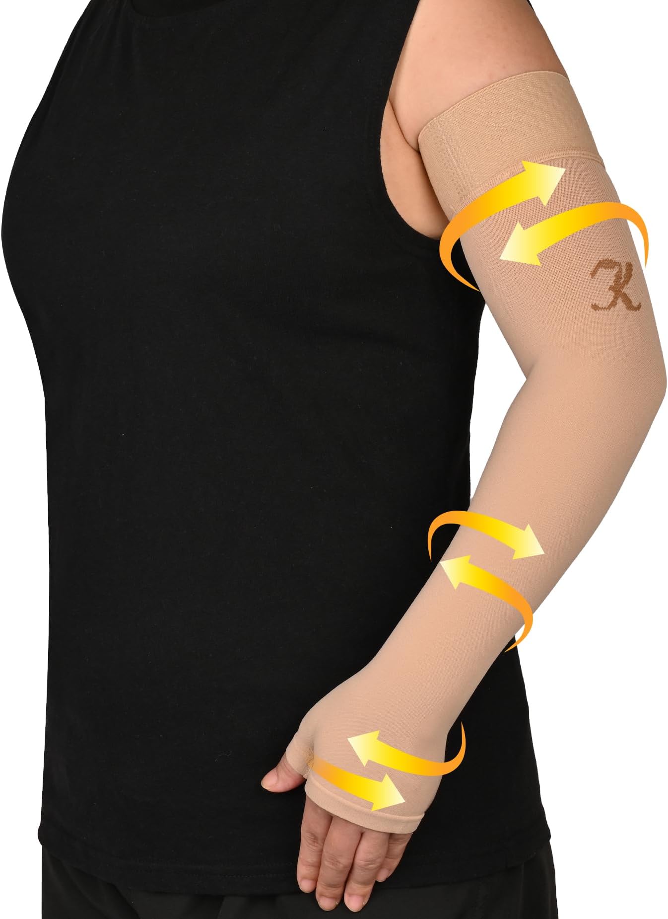 KEKING Lymphedema Compression Arm Sleeve with Gauntlet for Women Men, 20-30 mmHg Medical Graduated Compression Arm Brace, Full Arm Support Brace for Pain Relief, Arthritis, Swelling, Single Beige XXL