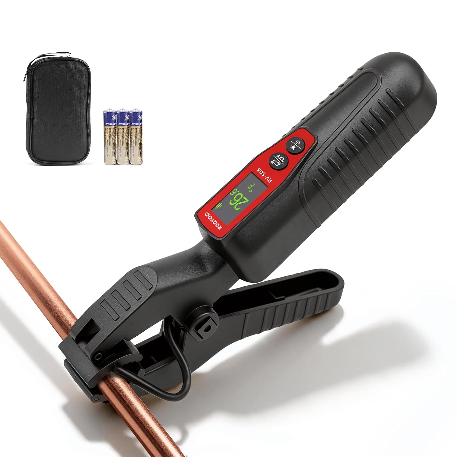HVAC Digital Pipe Clamp Thermometer | ±0.3°C Accuracy, -58°F to 302°F (-50°C to 150°C), Backlit Display, For HVAC & Refrigeration