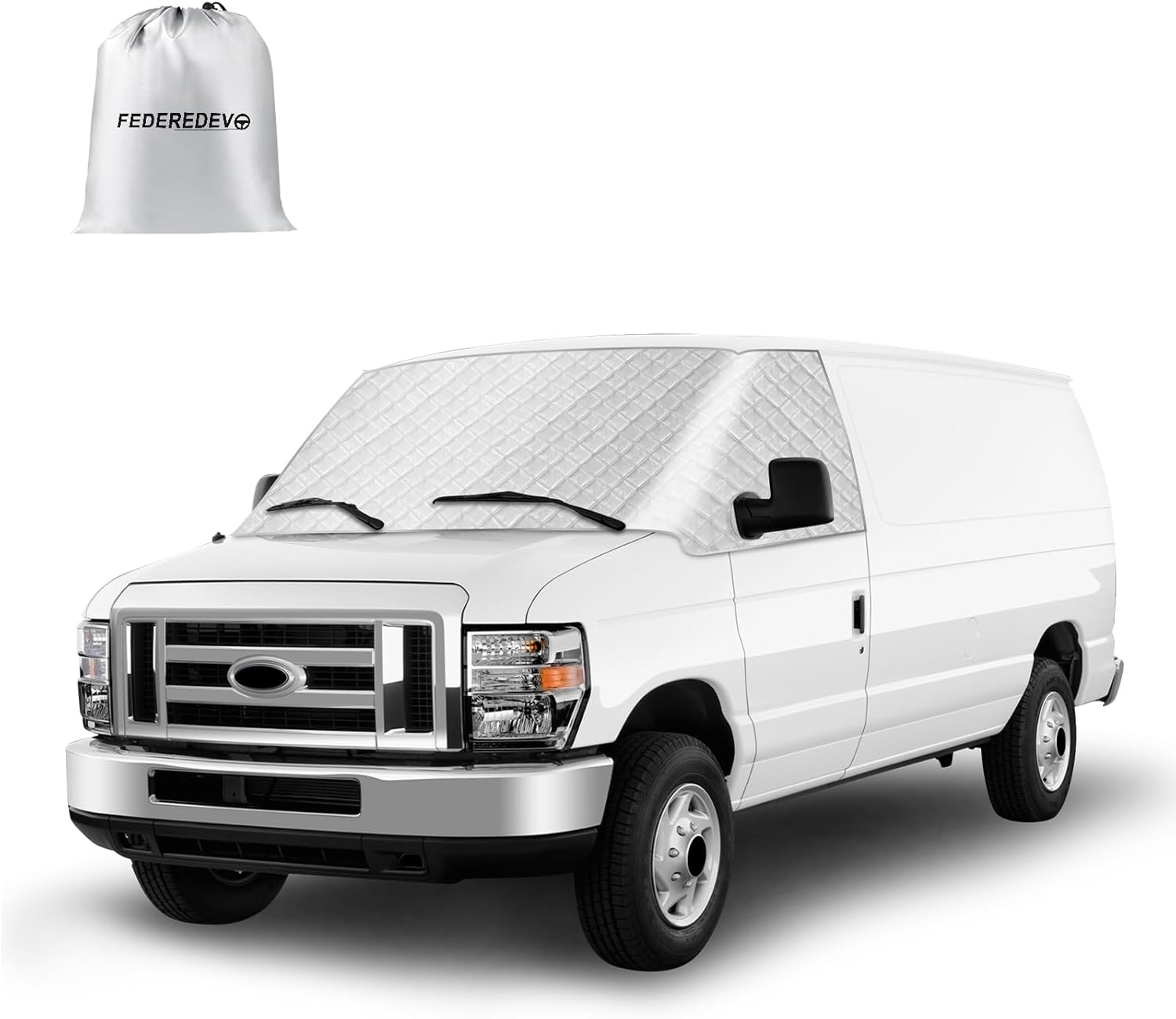 RV Windshield Cover for Ford E-Series/E 450, 350, 250, 150 Econoline 2003-2026, RV Front Window Sunshade Cover, for UV Protection & Privacy Shield, Silver with Mirror Cutouts