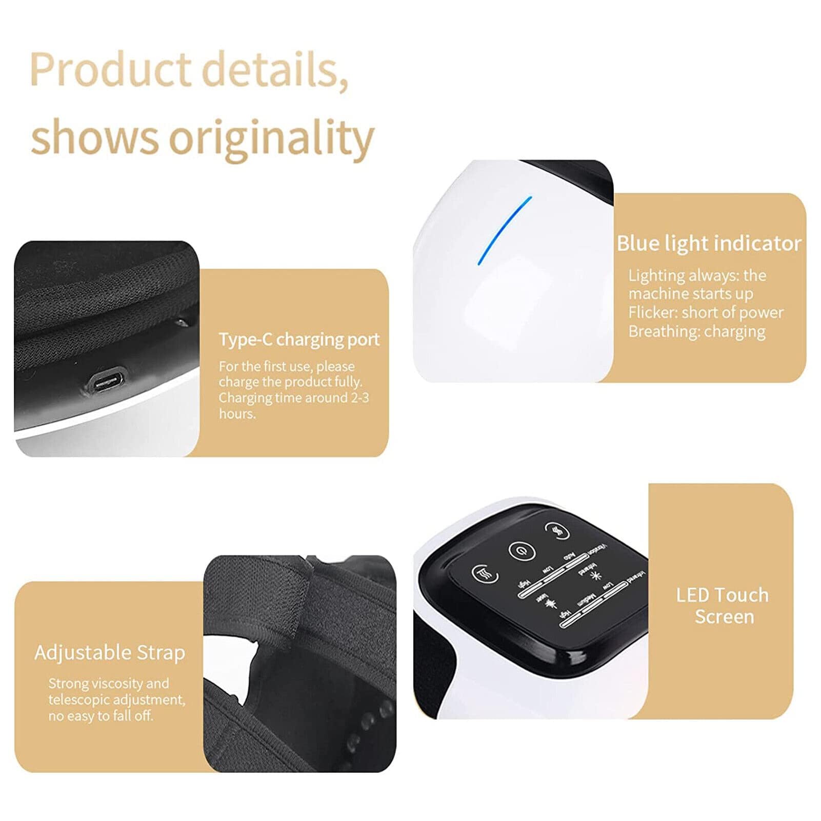 Masajeador de Rodilla con Calefacción Inalámbrica, Pantalla Táctil LED, Máquina de Masaje de Rodilla para Artritis, Alivio Muscular, Relajación de Rodilla, Alivio de Calambres