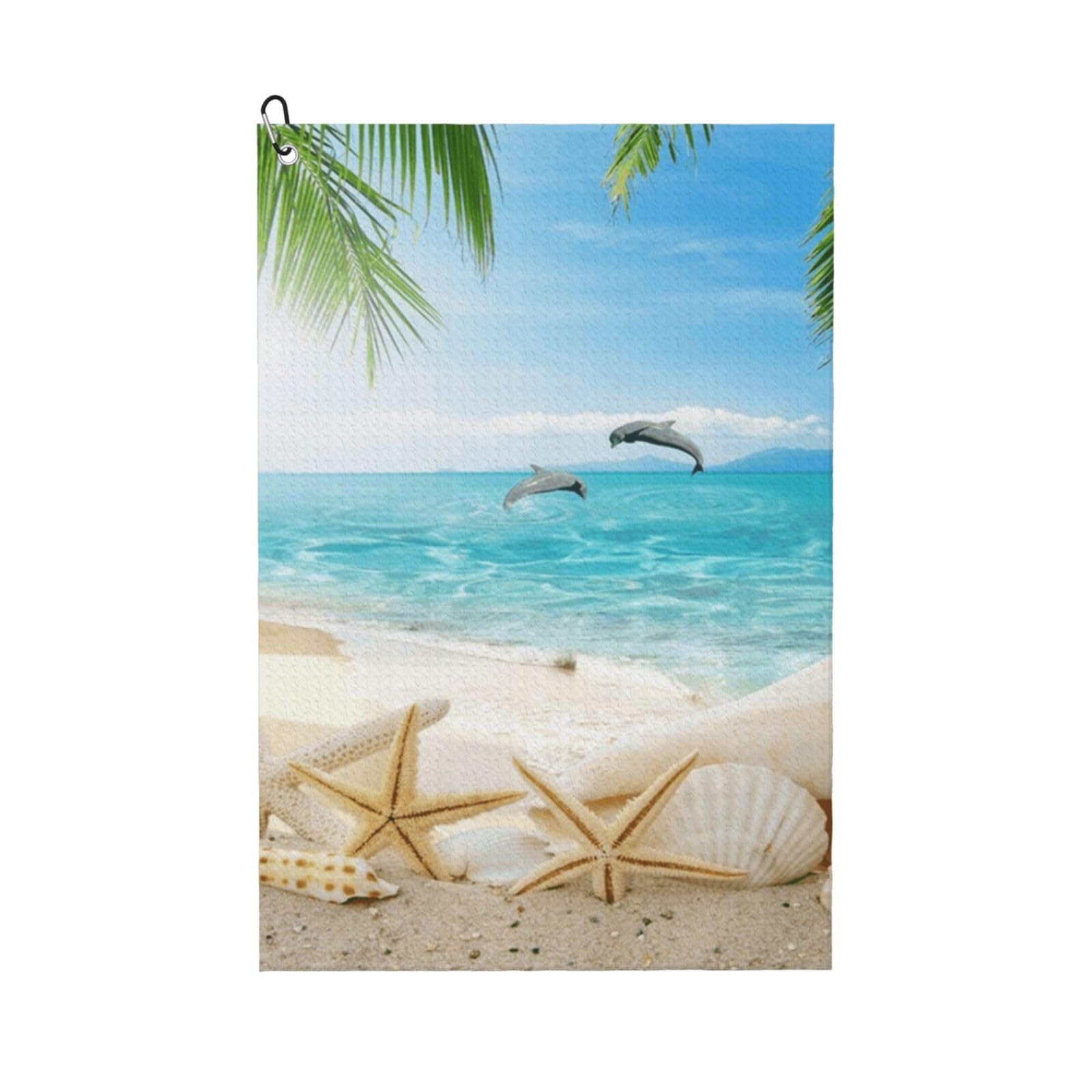 Hnnkloy Starfish Beach Sea Palms Printed, 16x24 in Portable Waffle Golf Towels with Carabiner Clip for Golf Bag