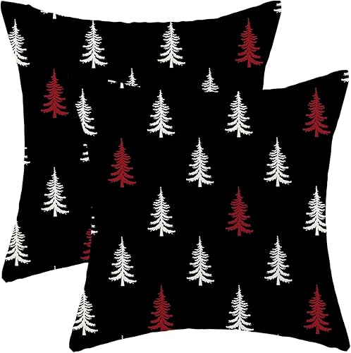 Juego de 2 fundas de almohada de Navidad de 16 x 16 pulgadas, color verde salvia, blanco, decoración de árbol de Navidad, para invierno, Navidad,