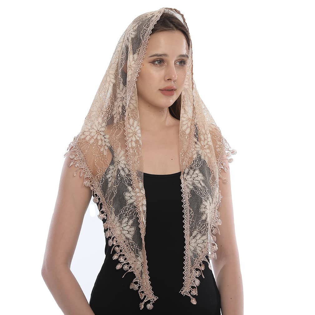 Lace Veil Triangle Mantilla Church Head Covering Latin Scarf for Mass Wedding Bridesmaids