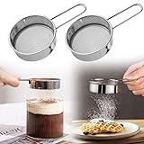 2 Pack Powdered Sugar Sifter - Flour Sifter for Baking - Mini Small Drainer for Baking, Powder, Sugar and Coffee Pastas Tea Strainer (Silver)