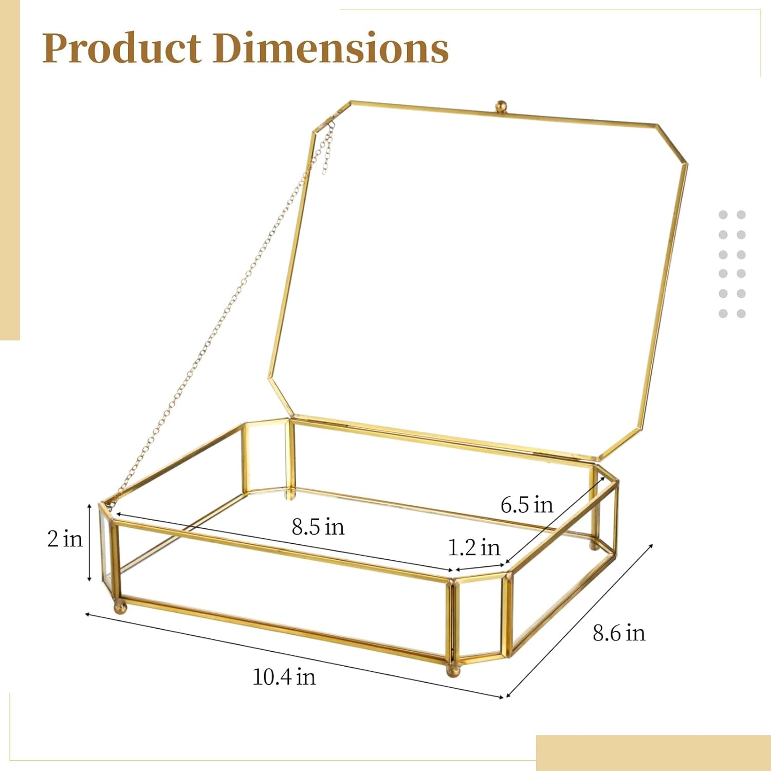 Large Octagon Glass Box, Clear Trinket Box with Hinged Lid, Jewelry Display Box, Gold Keepsake Organizer, Collection Display Case for Cosmetics, Perfume, Keepsakes 10.4×8.6×2.2"
