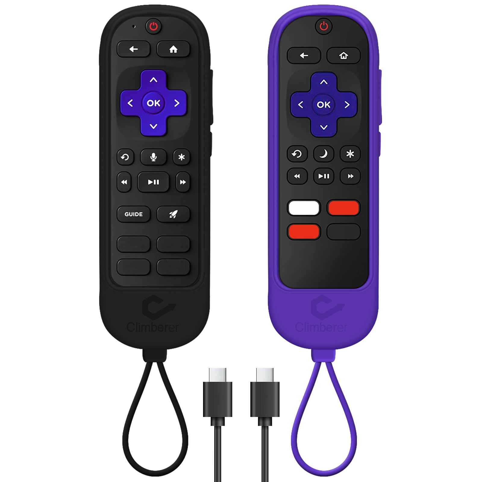 [2-Pack] Climberer Remote Case Cover Compatible with Roku Ultra 2024 / Voice Remote Pro (2nd Edition) & Rechargeable Pro (2nd Ed) #RCB1R (Black +