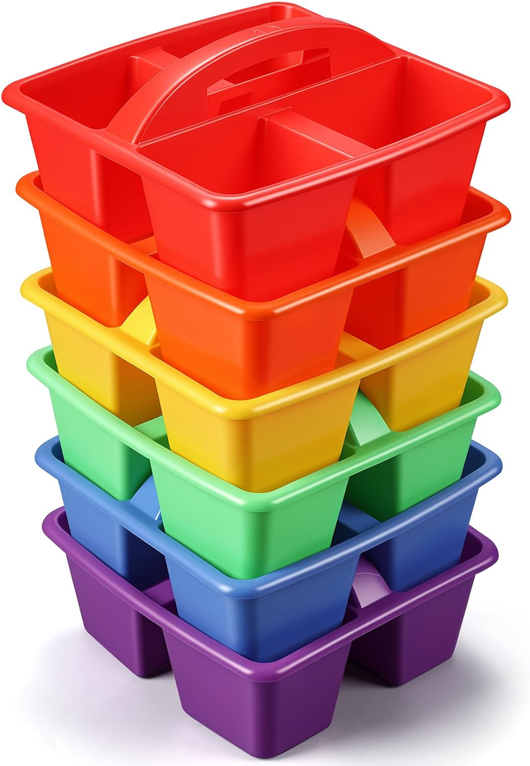 6 Pcs Plastic Classroom Caddy with Handle 4 Compartment Rainbow Classroom Caddies Organizer Classroom Caddy Portable for Teachers, Art Craft Crayon Marker Holder Baskets (Rainbow)