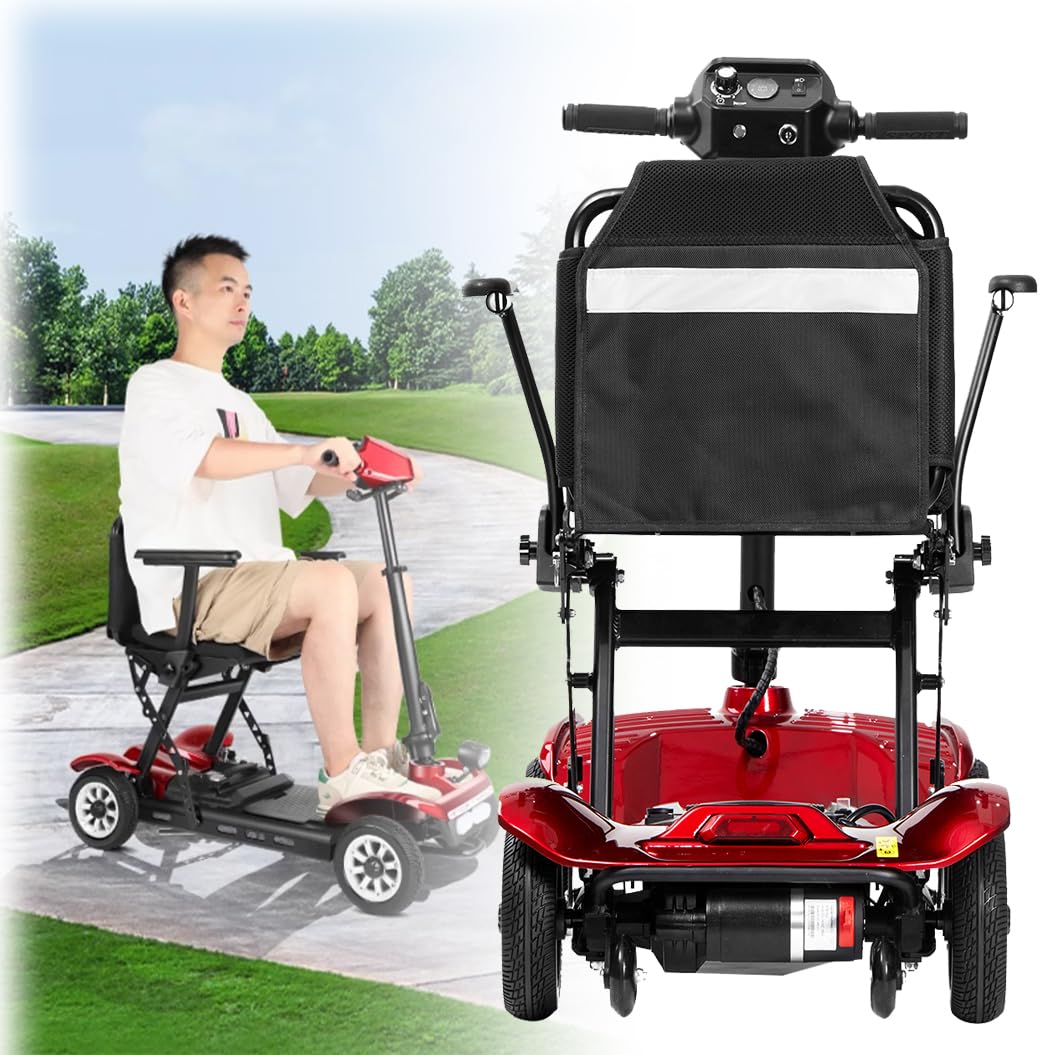 Scooters De Movilidad Plegables Y Ligeros, Scooter De 4 Ruedas,Scooter De Movilidad Para Maletero De Coche De Viaje,Scooter De Viaje Portátil,Silla De Movilidad De 4 Ruedas red