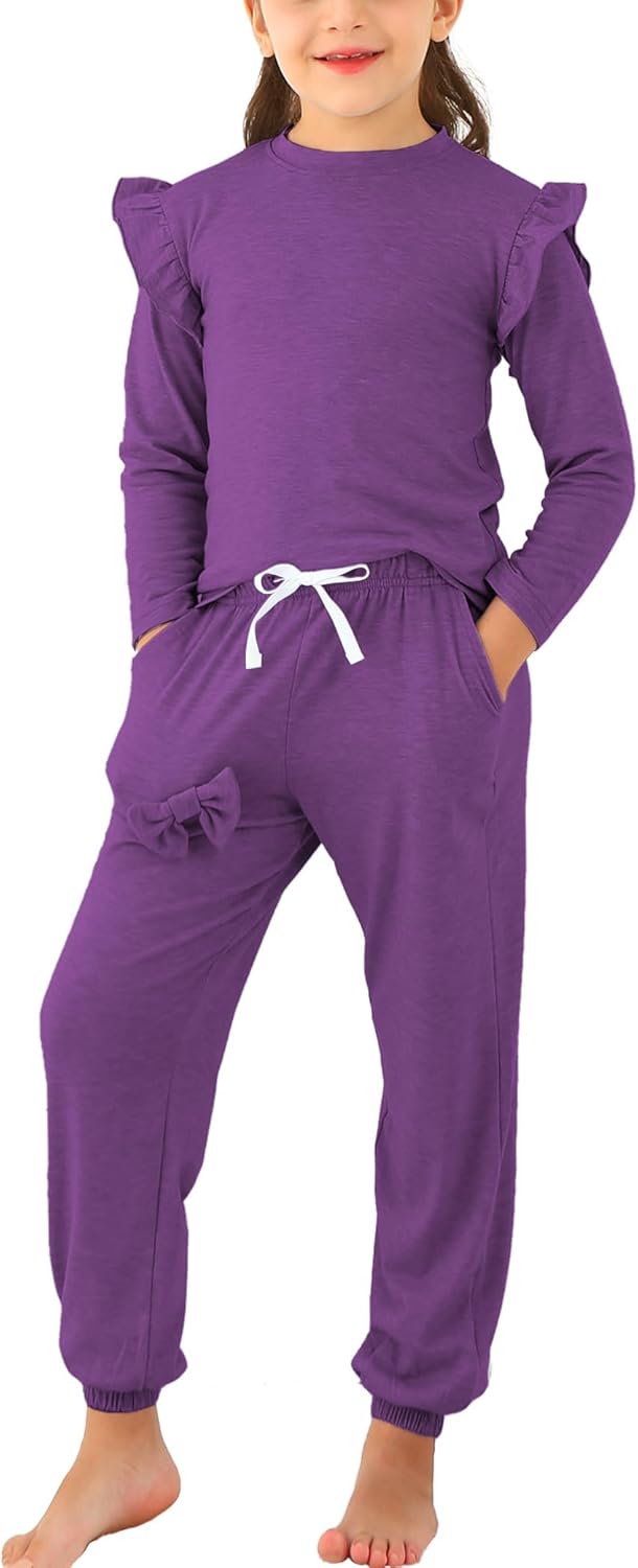 Jimonda Kids Girls Long Sleeve Tops and Pants with Pockets Clothing Set 2 Piece Outfits Tracksuit Outdoor Sweatsuit Sets