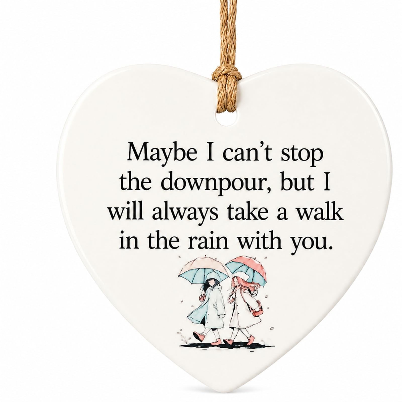 Friendship Gifts, White Ceramic Heart Hanging Ornament With Cord, 1-Pack