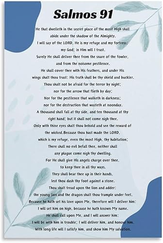 OZTERN Salmo 91 Póster de arte con versículo bíblico español Salmo 91 (6) Pintura en lienzo para decoración de dormitorio, sala de estar, 16 x 24