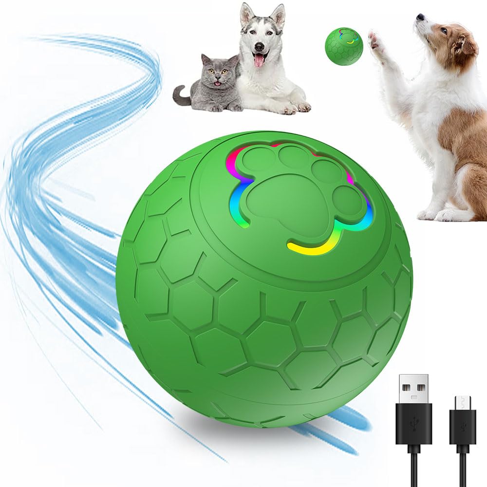 Interactive Dog Ball - 2024 New Upgraded Active Moving Pet Toy, Washable Durable Electronic Rechargeable Automatic Rolling Ball for All Cats and Dogs (4# Green)